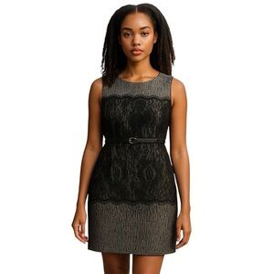 Bebe Black and Gray Lace Body Con Dress size Medium
